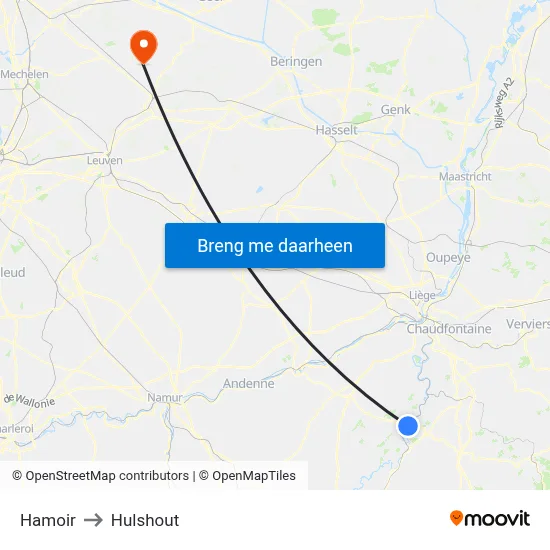 Hamoir to Hulshout map
