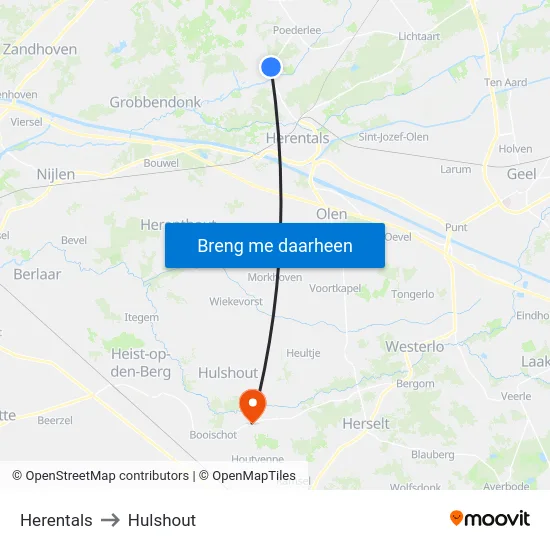 Herentals to Hulshout map