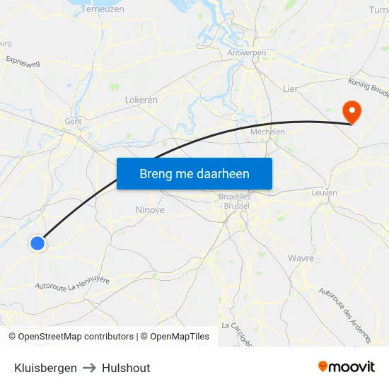 Kluisbergen to Hulshout map