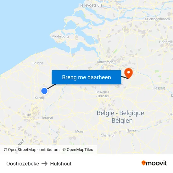 Oostrozebeke to Hulshout map