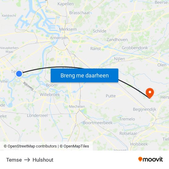 Temse to Hulshout map