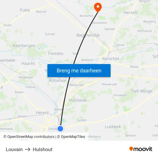 Louvain to Hulshout map