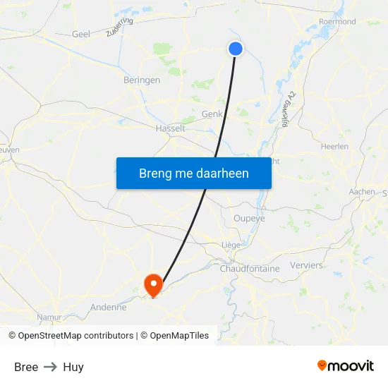 Bree to Huy map
