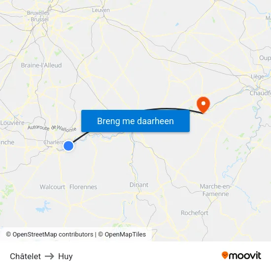 Châtelet to Huy map