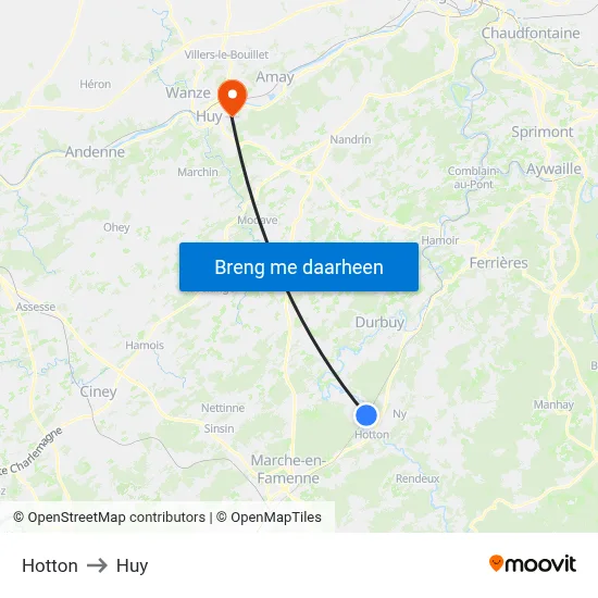 Hotton to Huy map