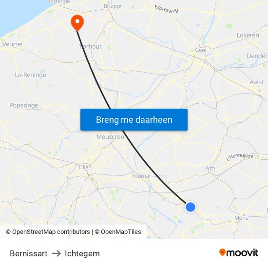 Bernissart to Ichtegem map