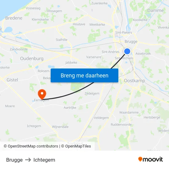 Brugge to Ichtegem map