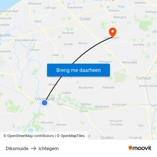Diksmuide to Ichtegem map