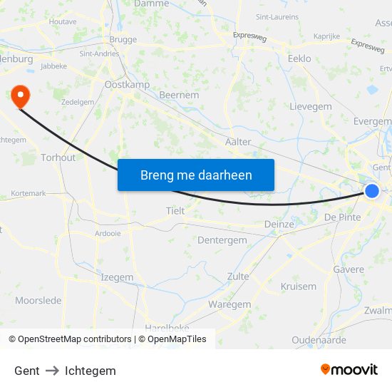 Gent to Ichtegem map