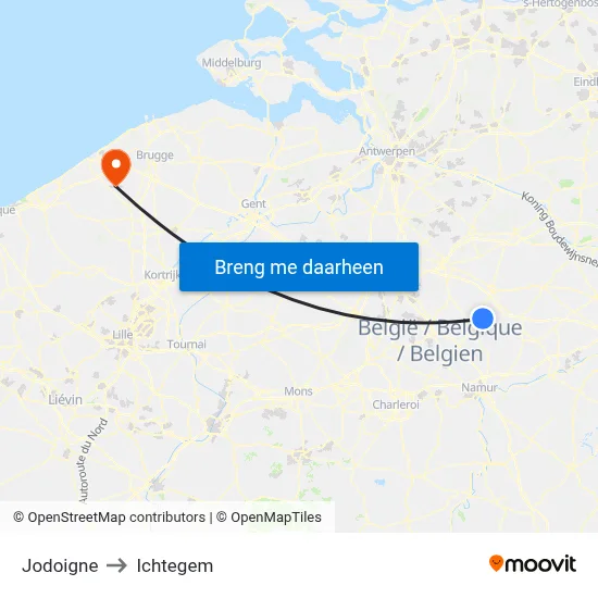 Jodoigne to Ichtegem map