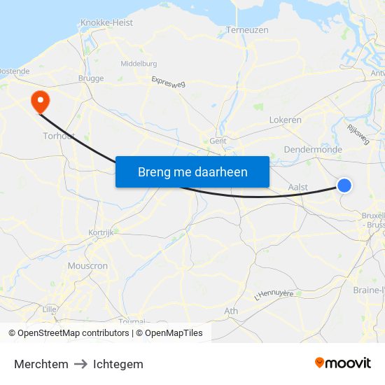 Merchtem to Ichtegem map