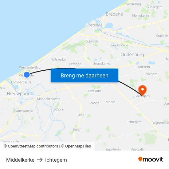 Middelkerke to Ichtegem map