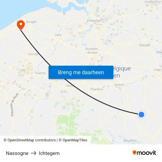 Nassogne to Ichtegem map
