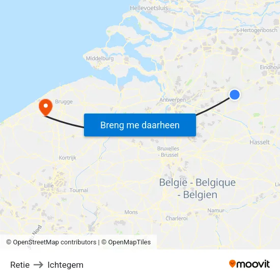 Retie to Ichtegem map
