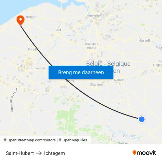 Saint-Hubert to Ichtegem map