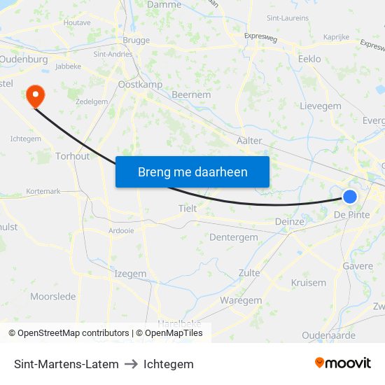 Sint-Martens-Latem to Ichtegem map