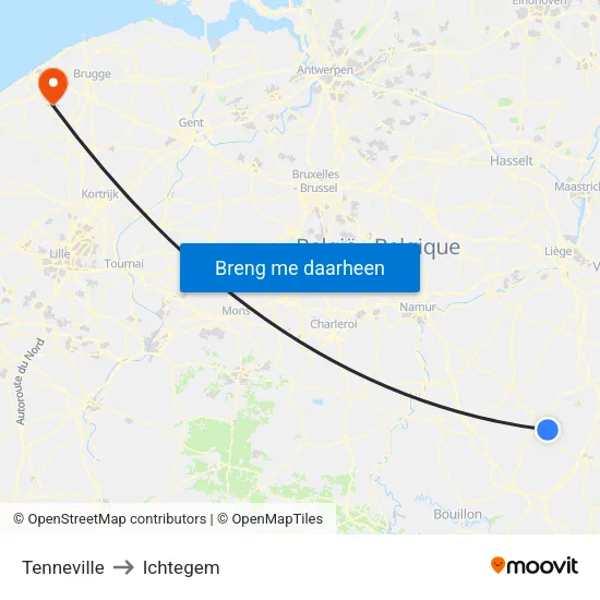 Tenneville to Ichtegem map