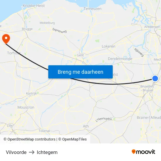 Vilvoorde to Ichtegem map