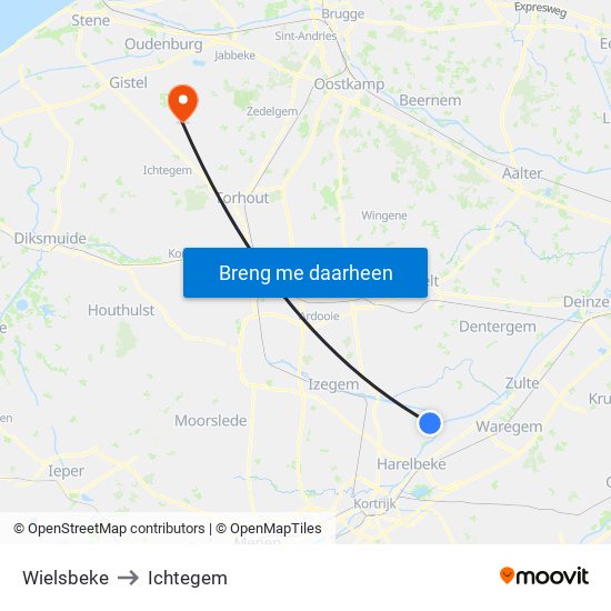 Wielsbeke to Ichtegem map