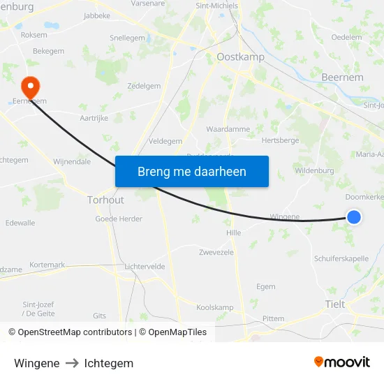 Wingene to Ichtegem map