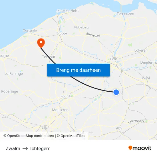 Zwalm to Ichtegem map