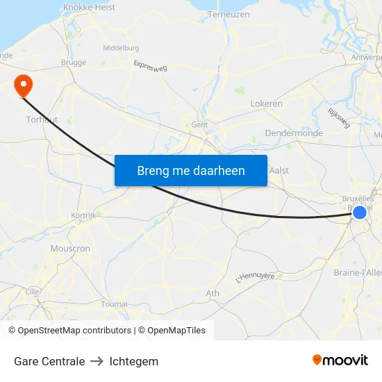 Gare Centrale to Ichtegem map