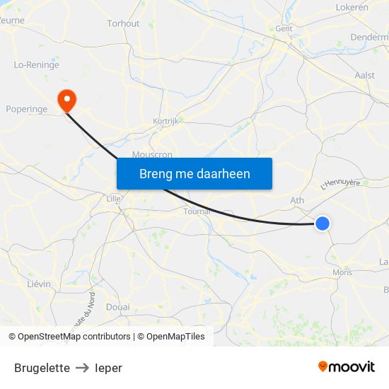 Brugelette to Ieper map