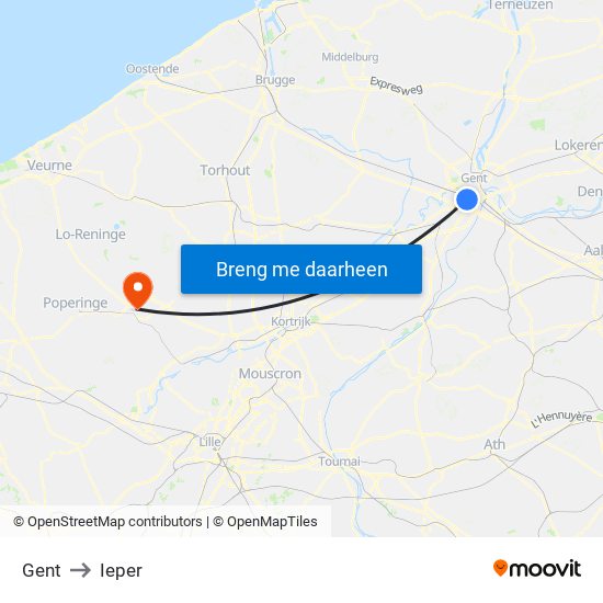 Gent to Ieper map