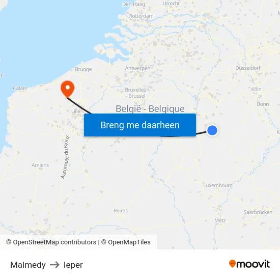 Malmedy to Ieper map