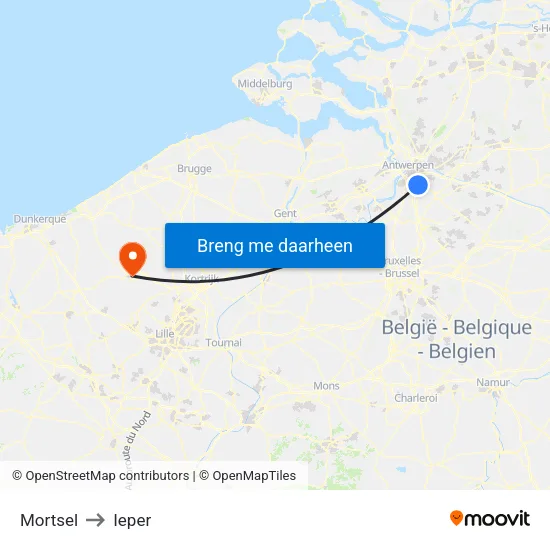 Mortsel to Ieper map