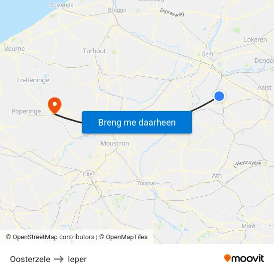 Oosterzele to Ieper map