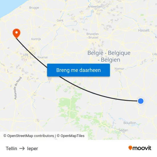 Tellin to Ieper map