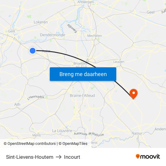 Sint-Lievens-Houtem to Incourt map