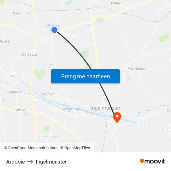 Ardooie to Ingelmunster map