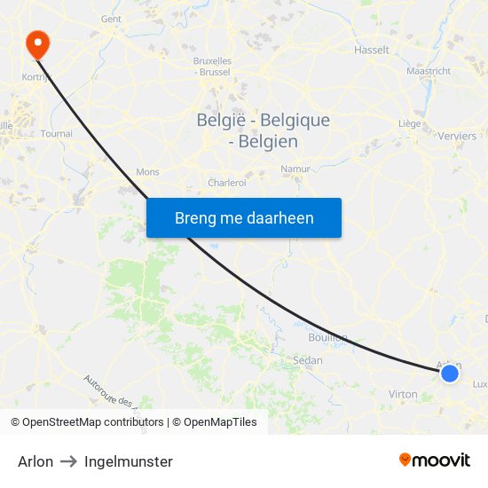Arlon to Ingelmunster map