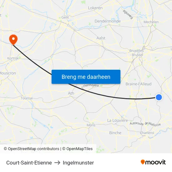 Court-Saint-Etienne to Ingelmunster map