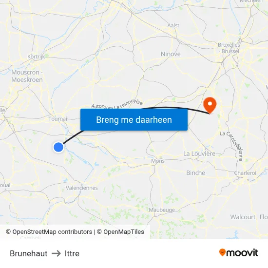 Brunehaut to Ittre map