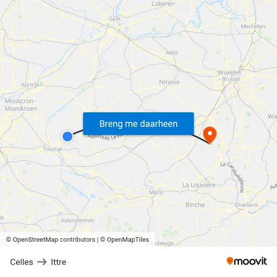 Celles to Ittre map