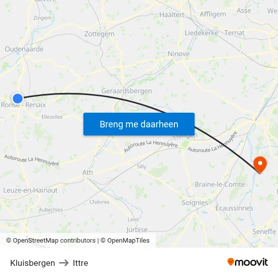 Kluisbergen to Ittre map