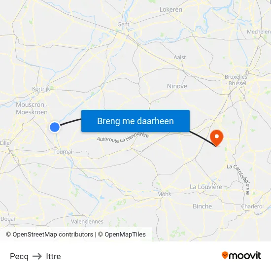 Pecq to Ittre map