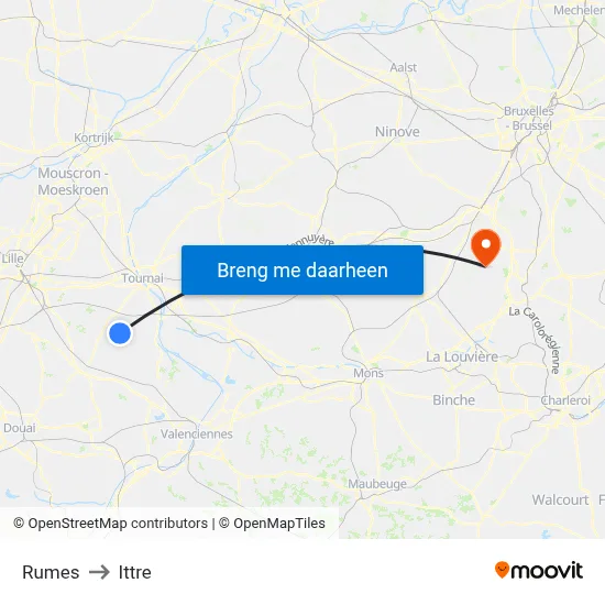 Rumes to Ittre map