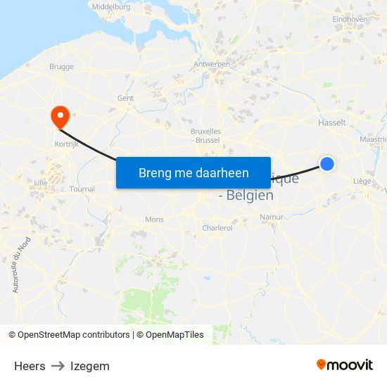 Heers to Izegem map