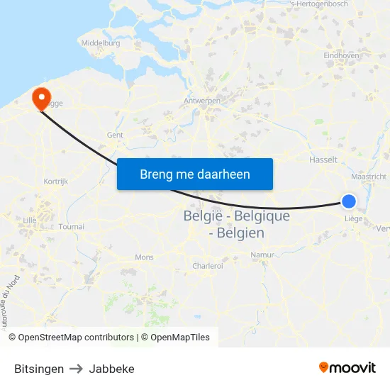 Bitsingen to Jabbeke map