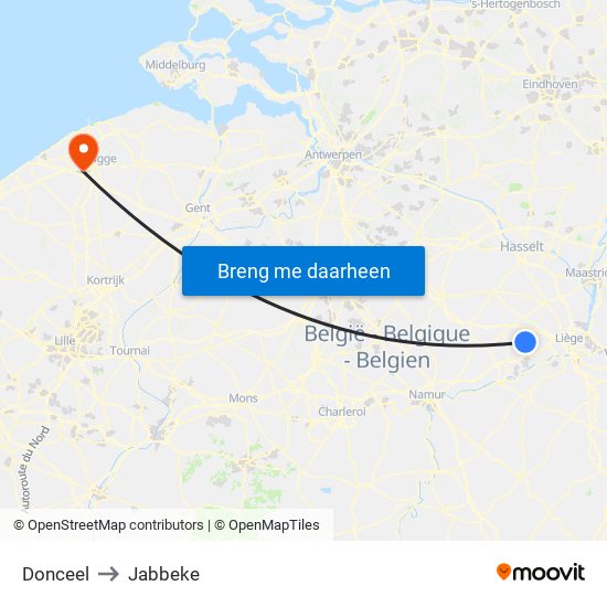 Donceel to Jabbeke map