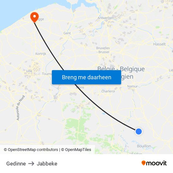 Gedinne to Jabbeke map