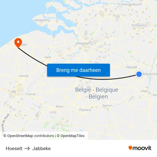 Hoeselt to Jabbeke map