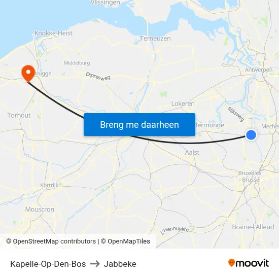 Kapelle-Op-Den-Bos to Jabbeke map