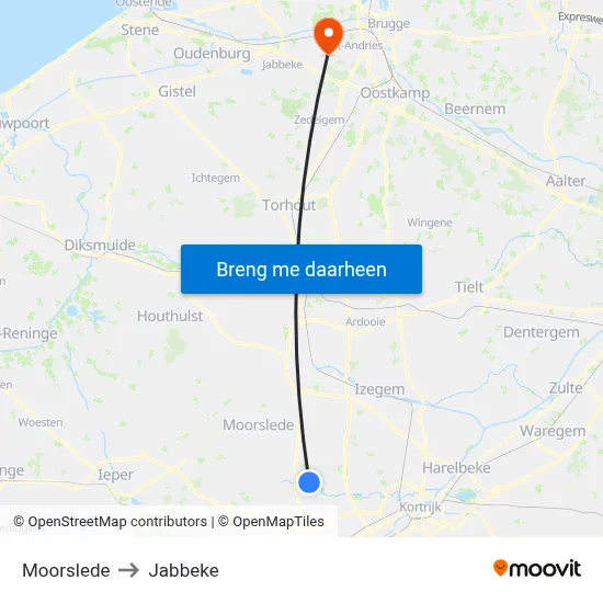 Moorslede to Jabbeke map