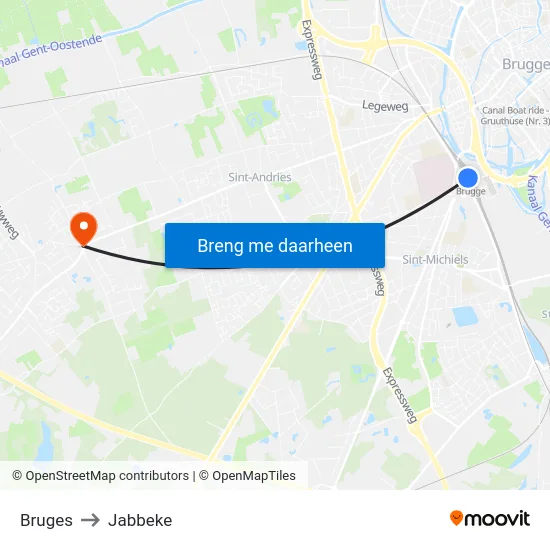 Bruges to Jabbeke map