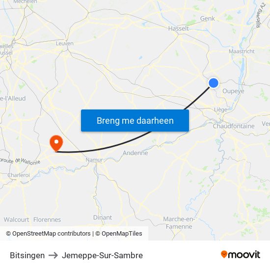 Bitsingen to Jemeppe-Sur-Sambre map